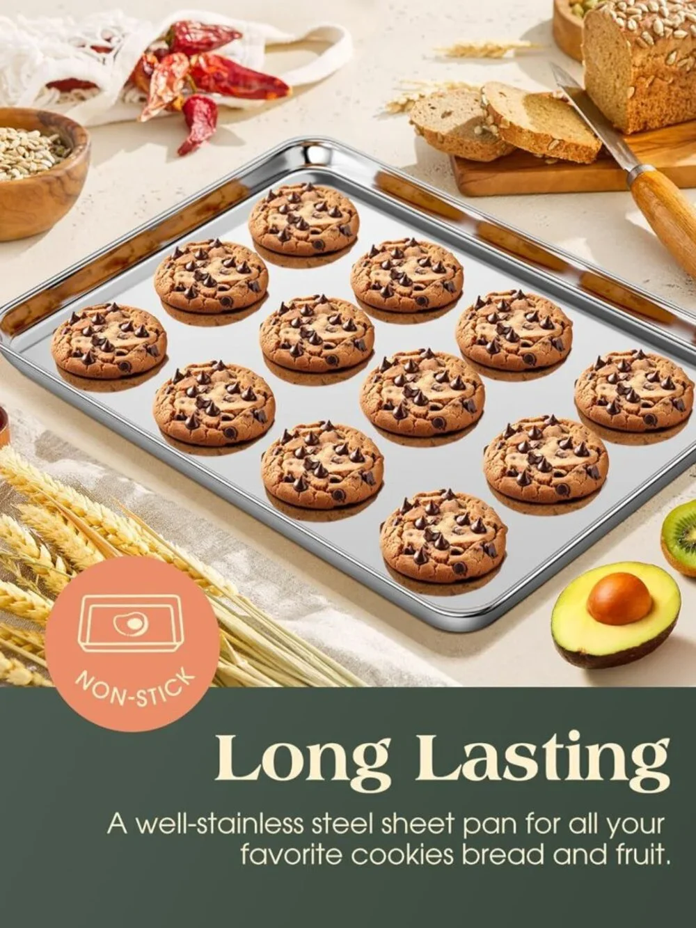 Set of 2 Heavy Duty Stainless Steel Baking Sheets - Nonstick, Warp Resistant
